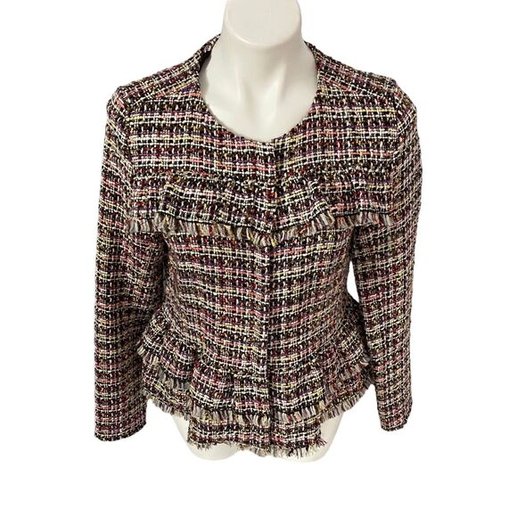 Halogen Blazer Womens Size 8 Zip Jacket Office Casual Old Money Tweed Ruffle - Picture 8 of 16